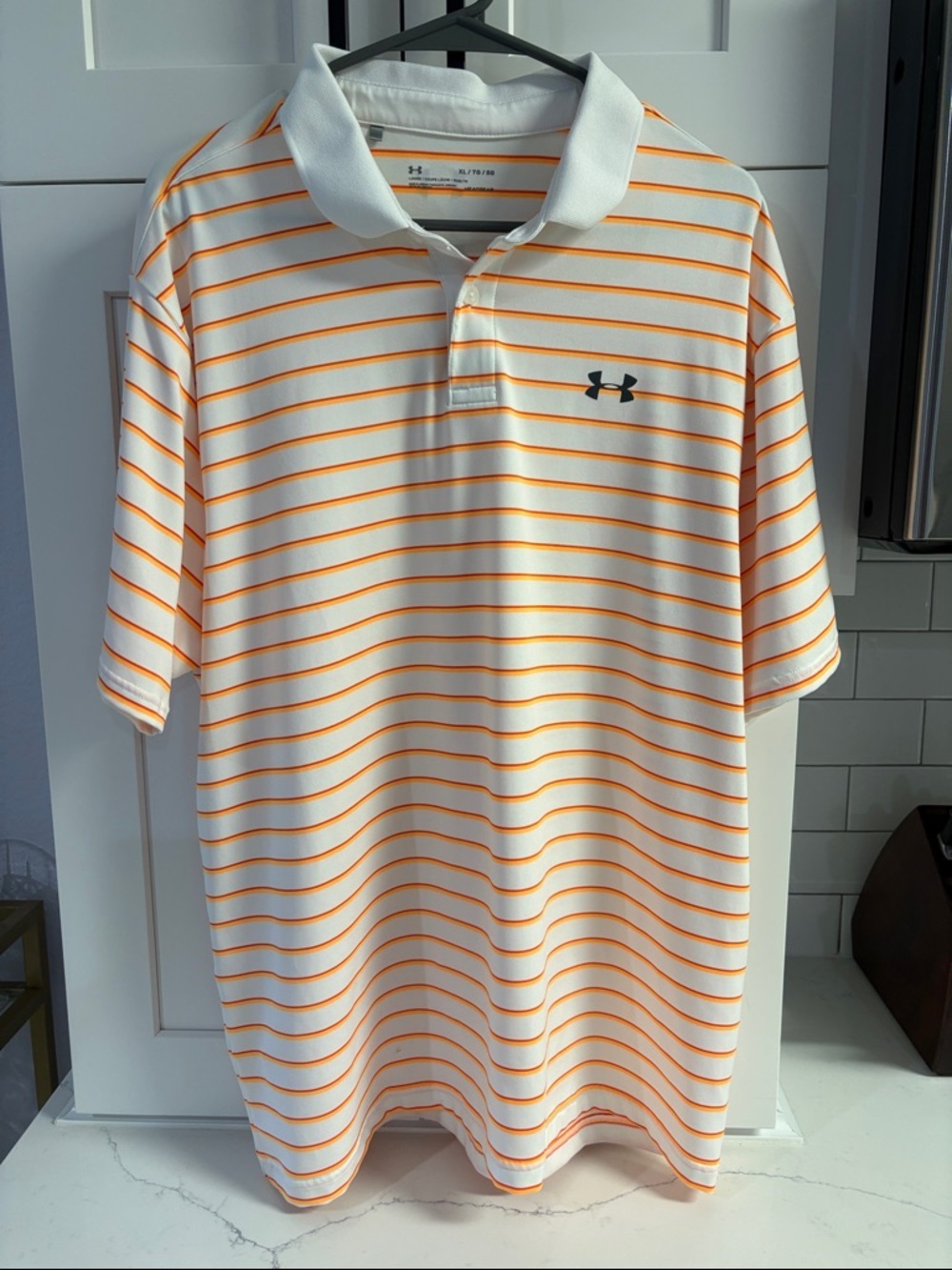 Under Armour White Polo with Orange Stripes